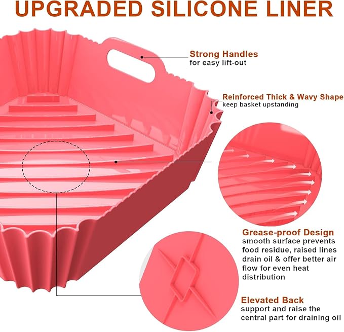 3 Pcs Silicone Air Fryer Liners Square Airfryer Liners 4-7 QT 7.1 Inch Reusable Air Fryer Silicone Pot Oven Liner Baking Tray, Air Fryer Basket Silicone Mat Bowl Air Fryer Accessories Kitchen Gadgets