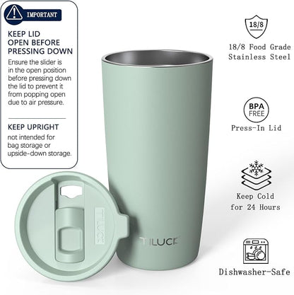TILUCK 20 oz Insulated Tumbler with BPA-Free Lid, Stainless Steel Vacuum Travel Coffee Mug, Double Wall Coffee Tumbler（20oz，Matte MintGreen）