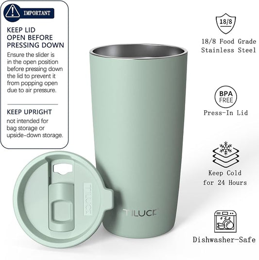 TILUCK 20 oz Insulated Tumbler with BPA-Free Lid, Stainless Steel Vacuum Travel Coffee Mug, Double Wall Coffee Tumbler（20oz，Matte MintGreen）