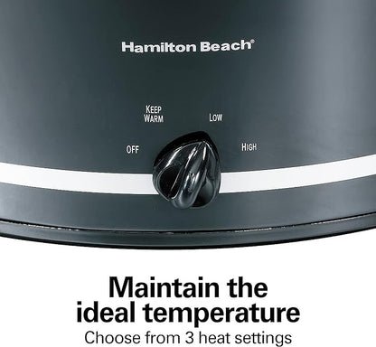 Hamilton Beach Slow Cooker with 3 Cooking Settings, Dishwasher-Safe Stoneware Crock & Glass, 8-Quart Built-In Lid Rest, Black