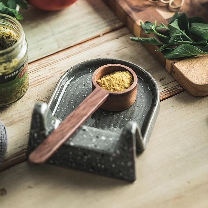 Ceramic Spoon Rest for Stove Top Heat-Resistant Spatula Holder for Kitchen Counter, Cooking Ladle Holder Utensil Rest for, Tong Grey