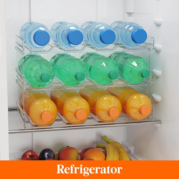 Lifewit Stackable Water Bottle Organizer for Cabinet, Plastic Bottle Holder Fits Bottles/Tumblers up to 3.8" Diameter for Pantry/Countertop, 3 Tier Holds14 Bottles 41 x 20 x 24 cm/16 x 8 x 9.5