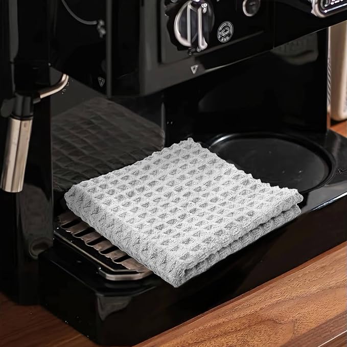 Barista Towel, Extra Thick Waffle Microfiber Coffee Cleaning Cloths, Espresso Machine Accessories for Coffee Bar, Steam Wand, Countertop, Grey, 3-Pack