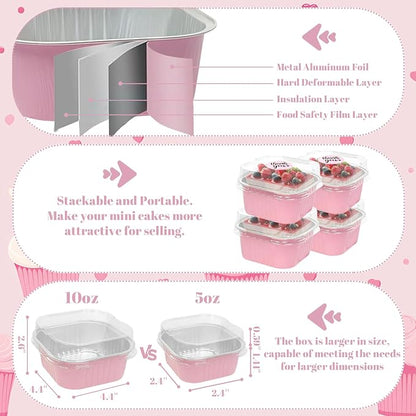 50 Pack 10oz Mini Cake Pans With Lids, Aluminum Foil Square Brownie Baking Cups,Disposable Large Cupcake Pan,Jumbo Muffin Tin Ramekins Holders Individual Dessert Containers for Sales,Party,Picnics