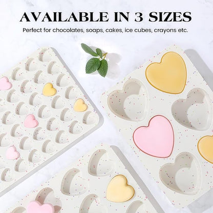 3 Inch Large Heart Shaped Silicone Molds for Chocolate, Candy, Cake, Soap (Set of 2, Cream)