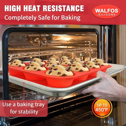 Walfos Silicone Muffin Pan Set of 3, Including Regular 12 Cups Muffin Pans, 24 Cups Mini Muffin Pan & 6 Cups Muffin Top Pan, Non-Stick Cupcake Pan, Easy to Pop Out & Dishwasher Safe