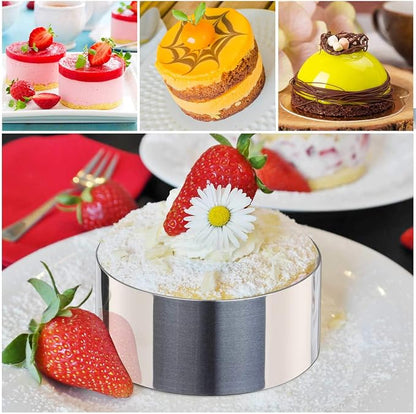 HULISEN Round Cake Ring Mold, Stainless Steel 3” Cooking Crumpet Rings with 1 Pusher & 4 Food Form, Tuna Tartare Mold for Pancake, Salad, Mousse