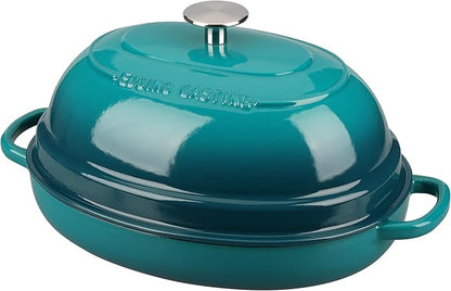 EDGING CASTING Enameled Oval Cast Iron Dutch Oven Pot with Lid, Bread Dutch Oven for Sourdough Bread Baking, Dutch Oven Bread, Bread Oven, 6QT, Darkcyan