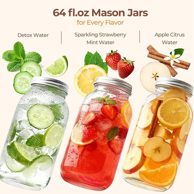 ComSaf Half Gallon Mason Jar 64oz 3Pcs, Wide Mouth Mason Jars with Lids and Seal Bands, Large Glass Canning Jars for Suntea, Pickling, Sourdough, Fermentation, Salad, Meal Prep, Food Pantry Storage