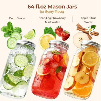 ComSaf Half Gallon Mason Jar 64oz 3Pcs, Wide Mouth Mason Jars with Lids and Seal Bands, Large Glass Canning Jars for Suntea, Pickling, Sourdough, Fermentation, Salad, Meal Prep, Food Pantry Storage