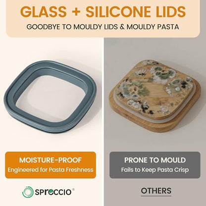 Square Glass Food Storage Jars with Lids 2.5 Qt Set of 3, Perfect for Pasta, Cookies, Nuts, Coffee, Cereal, Flour, Organize Your Kitchen with these BPA-Free Glass Jars with Lids