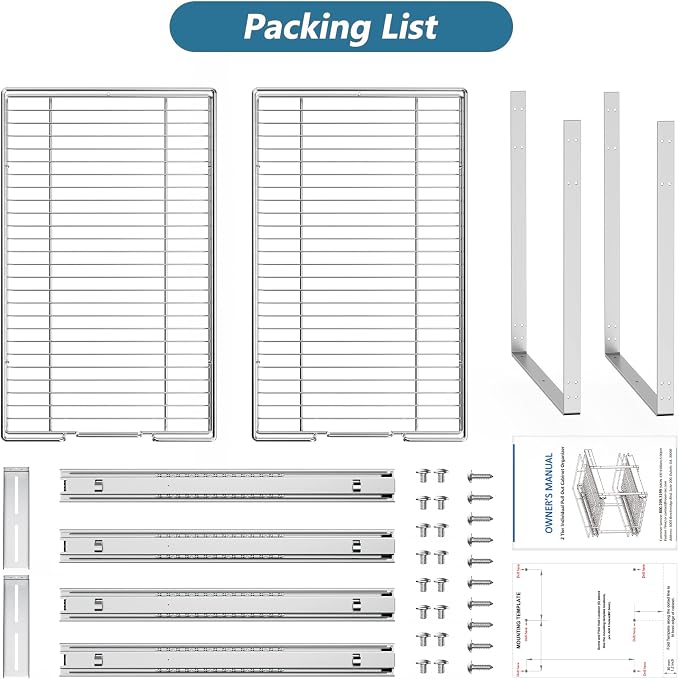 LOVMOR 2 Tier Individual Pull Out Cabinet Organizer 10½" W x 21½" D, Slide Out Kitchen Cabinet Storage Sliding Shelves
