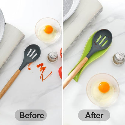 Hasense Spoon Rest for Stove Top, Large Ceramic Spoon Holder for Kitchen Counter, Cooking Utensil Rest for Spatula Ladle and Tong, Utensil Rest for Home and Coffee Bar, Housewarming Gift, Green
