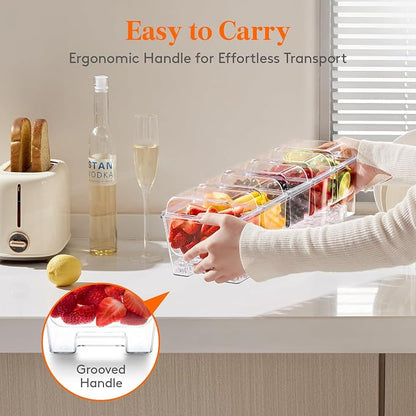 Lifewit 4 Pcs Ice Chilled Condiment Caddy with 5x20 oz Containers, Condiment Server with Separate Lid, Serving Tray Platter with Removable Dishes for Bar Fruit Salad Taco Party Garnish, 39 x13cm/15x5