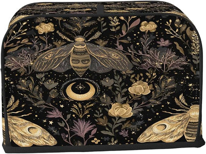 4 Slice Golden Moth Art Toaster Cover Waterproof Dust Fingerprint Bread Machine Cover Washable Kitchen Appliance Protector For Home Kitchen Bakeware Table Decor Women Gifts