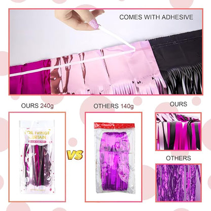 LOLStar 5 Pack Cartoon Mouse Birthday Party Supplies,3.3x6.6 ft Black Pink Fuchsia Tinsel Foil Fringe Curtains,Cartoon Mouse Photo Booth Prop Streamer Backdrop,Party Decoration for Girls Babies