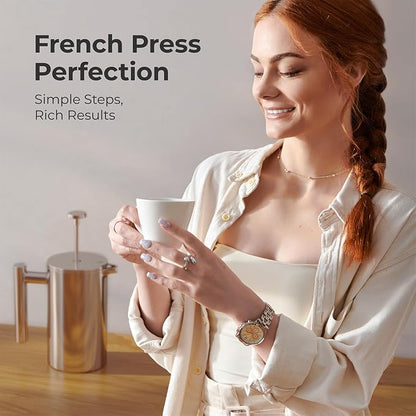 MuellerLiving French Press Coffee Maker 34oz, Stainless Steel French Press Coffee, 4 Filter Heat Resistant Double Insulated, Rust-Free, Food Grade, Dishwasher Safe Coffee Pot