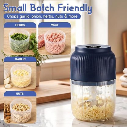 Electric Garlic Chopper, 2026 New Mini Food Processor & Food Chopper for Kitchen, Portable Cordless Garlic Mincer with 6 Stainless Steel Blades, Small Vegetable Chopper for Onion Salad (400ML Blue)