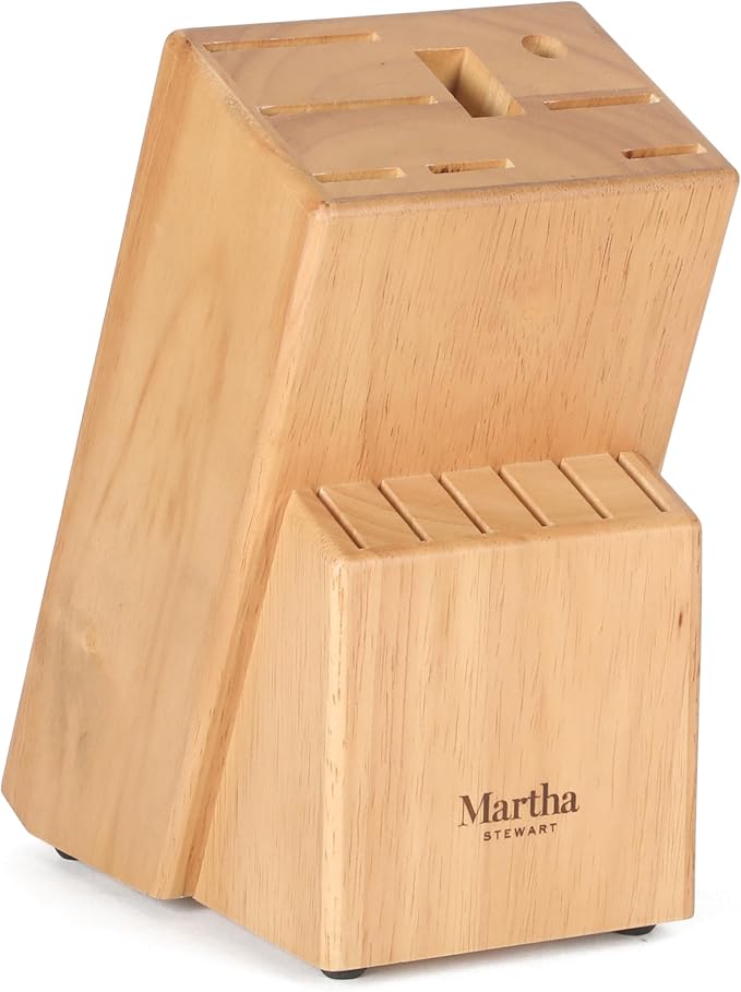 Martha Stewart Austenwood 15-Piece Knife Block Set, German Stainless Steel Kitchen Knives with Forged Italian Olive Wood Handle