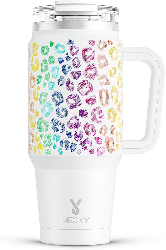 Meoky 32 oz Tumbler with Handle, Insulated Tumbler with Lid and Straw, Stainless Steel Travel Mug, Keeps Cold for 24 Hours, 100% Leak Proof, Fits in Car Cup Holder (Kiss)