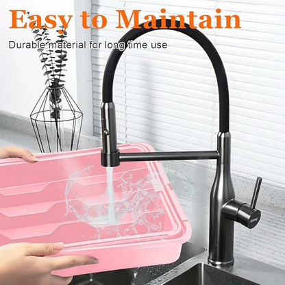 Spaclear Silverware Organizer - Expandable Silverware Drawer Organizer, Adjustable Drawer Organizer, Silverware Tray for Drawer 15.2"x 19" Utensil Drawer Organizer, Kitchen Organizers Storage, Pink