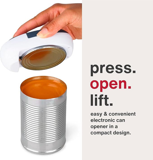 Zyliss EasiCan Electric Can Opener – One-Touch Automatic Tin Opener with Magnet for Safe Lid Removal – Compact, Hands-Free Design for All Can Sizes – Battery Operated, Easy to Use and Store