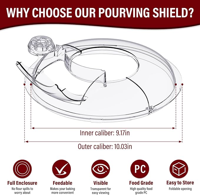 Pouring Shield for KitchenAid Stand Mixers Bowl Lift 6-7 QT Stainless Steel (Only),Safety Pouring Shield,Splatter Guard for Kitchen aid Mixer Bowl,Kitchen aid Accessories and Attachments