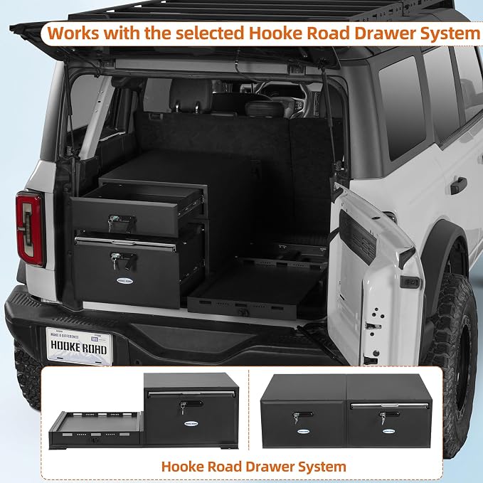 Hooke Road 1PCS Modular Add-On Drawer, Only Works with Selected Fridge Slide Mount System, Compatible with 2007-2026 Jeep Wrangler JK/JL 4-Door & 2021-2026 Ford Bronco 4-Door
