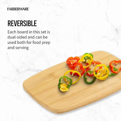 Farberware 4-Piece Bamboo Cutting Board Set - Reversible Boards for Chopping, Slicing, Charcuterie and Meal Prep - Kitchen Essential, Housewarming or Back-to-School Gift (Pack of 4)