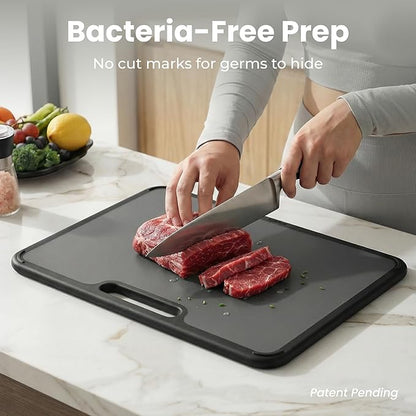 SMIRLY Plastic Cutting Board Set with Holder, Non-Slip Chopping Boards for Kitchen, Dishwasher Safe, Essential Kitchen Gadgets, 3 Pack, Dark Gray