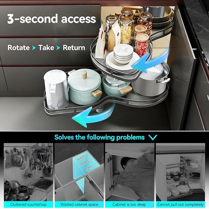 Blind Corner Cabinet Pull Out 12",14", 16", 18" Opening, 2-Tier Shelf Kitchen Cabinet Organizer, Blind Corner Cabinet Organizer, Left/Right Door, Adjustable Height, Metal Black