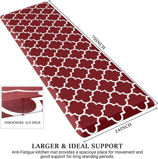 WISELIFE Anti Fatigue Floor Mat - 4/5 Inch Thick Kitchen Mat Non Slip Waterproof Heavy Duty Ergonomic Comfort Mat Durable for Home, Office, Sink, Laundry,(24" x 70", Red)
