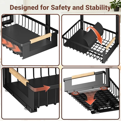 4 Pack L-Shape Under Sink Organizer, 2 Tier Pull Out Cabinet Organizer with 5-Level Adjustable Height, Double Sliding Metal Storage Rack for Kitchen Bathroom Pantry, Black