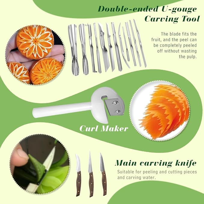 80-Piece Stainless Steel Fruit Carving Tools Set - Professional Watermelon Carving Knife Kit with Ergonomic Handles & Portable Wood Box, Durable Fruit Cutting Tools for Culinary Arts, Sculpting