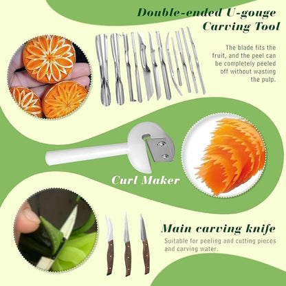80-Piece Stainless Steel Fruit Carving Tools Set - Professional Watermelon Carving Knife Kit with Ergonomic Handles & Portable Wood Box, Durable Fruit Cutting Tools for Culinary Arts, Sculpting
