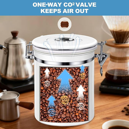 ShanSon Coffee Canister Airtight, Stainless Steel Bean Storage Container with Date Tracker & Scoop, Grounds Sugar Flour Tea Cereal Fits Kitchen Pantry, Ideal Gift for Coffee Lovers,16oz, White