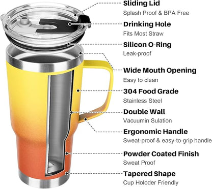 20 oz Tumbler with Handle, Stainless Steel Insulated Tumbler with Lid and Straw, Double Wall Vacuum Coffee Mug Tumbler, Insulated Coffee Thermal Cup for Cold and Hot (Yellow Orange, 20 Ounces)