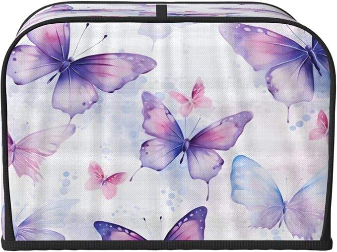 Butterfly Flower Purple 4 Slice Toaster Cover Wide Slot Dustproof Bread Maker Cover Fingerprint Bakeware Protection Kitchen Appliance Cover Toaster Bag
