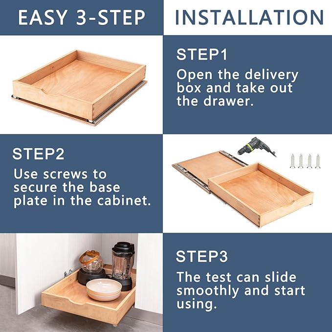Pull Out Cabinet Drawers - 6x2 Size Options (12-23'W,18-21'D), Pre-Assembled with Soft Close Slides, Solid Beechwood, Easy Installation (14'W x 21'D)