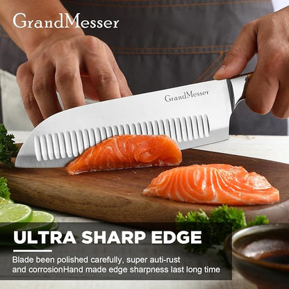 Santoku Knife, Chef's Kitchen Knife 7 Inch, Japanese Steel AUS-10 Chef Knife, with Pure Copper Ergonomic Handle & Gift Box.