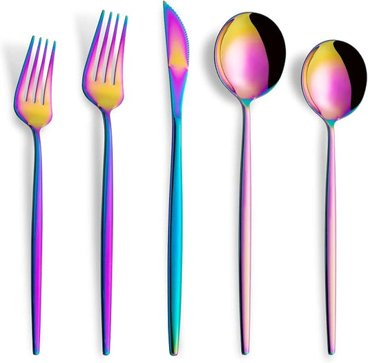 20 Piece Rainbow Silverware Set,Stainless Steel Flatware Cutlery Set Service for 4,Forks Spoons Knives,Kitchen Utensil Set,Tableware for Home and Restaurant, Dishwasher Safe