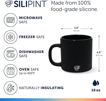 Silipint 16oz Silicone Coffee Mug – Unbreakable Dishwasher Safe Microwave Oven & Freezer Compatible Travel Mug – Non-Toxic Reusable Cup for Hot Coffee Tea or Cold Drinks (Classic Black) Pack of 1