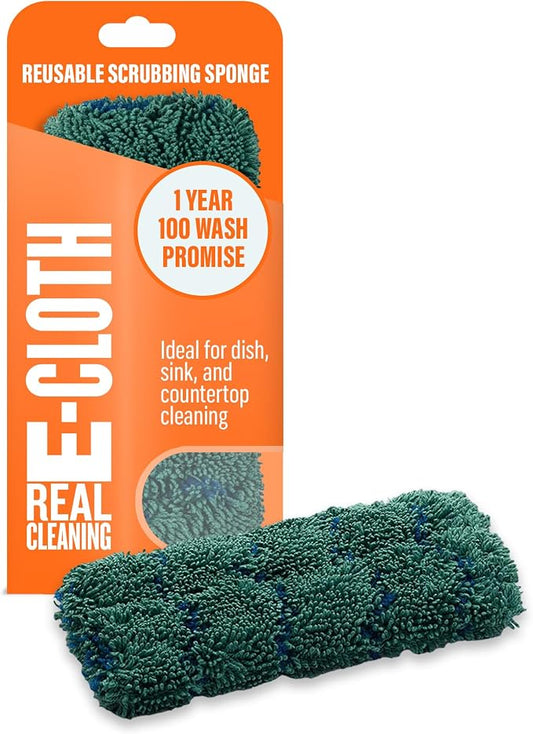 E-Cloth Kitchen Dynamo, Premium Microfiber Non-Scratch Kitchen Dish Scrubber Sponge, Ideal for Dish, Sink and Countertop Cleaning, 100 Wash Guarantee, Green, 1 Pack