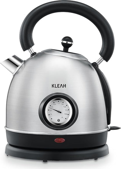Retro Electric Water Kettle 1.8L Stainless Steel for Boiling Water with Temperature Gauge, Visible Water Level Line, Led Light, Auto Shut-Off & Boil-Dry Protection, 1500W Fast Heating