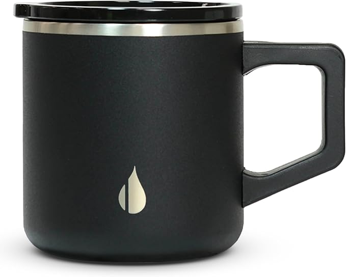 Elemental Insulated Coffee Mug - Triple-Wall Stainless Steel Summit Travel Cup for Hot and Cold Drinks - Thermal Coffee Mug with Lid and Handle for Camping, Office & Travel 12oz - Black