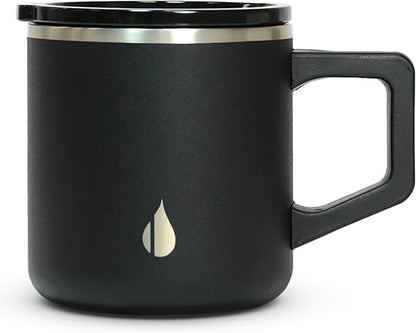 Elemental Insulated Coffee Mug - Triple-Wall Stainless Steel Summit Travel Cup for Hot and Cold Drinks - Thermal Coffee Mug with Lid and Handle for Camping, Office & Travel 12oz - Black
