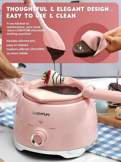 LUSHYUM Chocolate Melting Pot Candy Melts Melter with 2 Insert Pots and Spatula, 4 Cups Capacity Warmer Machine, Ideal Dipping Tool Kitchen Supplies for Making Cake Pop Covered Strawberries Fondue