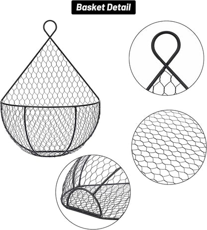 BSTKEY Set of 2,Wall-Mounted Hanging Metal Fruit Vegetable Baskets Hanging Produce Bins for Flowers, Decorations,Veggies,Decorations and More, Black