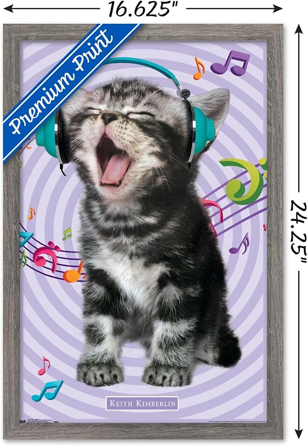 Trends International Keith Kimberlin - Kitten - Singing Wall Poster, 14.725" x 22.375", Barnwood Framed Version