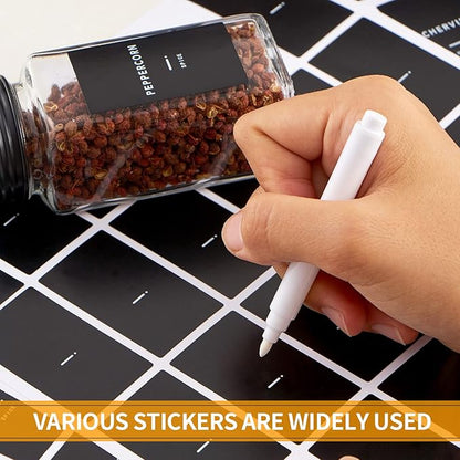 Skiileor 25 Pcs Spice Jars with Label- Glass Spice Jars with Black Metal Caps,Shaker Lids, Funnel, Chalk Pen, 4oz Seasoning Containers Bottles for Spice Rack, Cabinet, Drawer